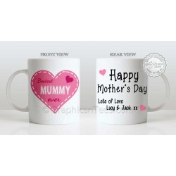 Best Mummy Ever Quote in Heart Design, Personalised Mother's Day Gift for Mum Mug with Lots of Love 